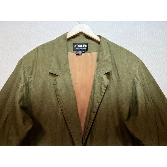 Adolfo International Womens Linen Oversize Jacket Long Sleeve Size M Olive Green - Picture 4 of 11